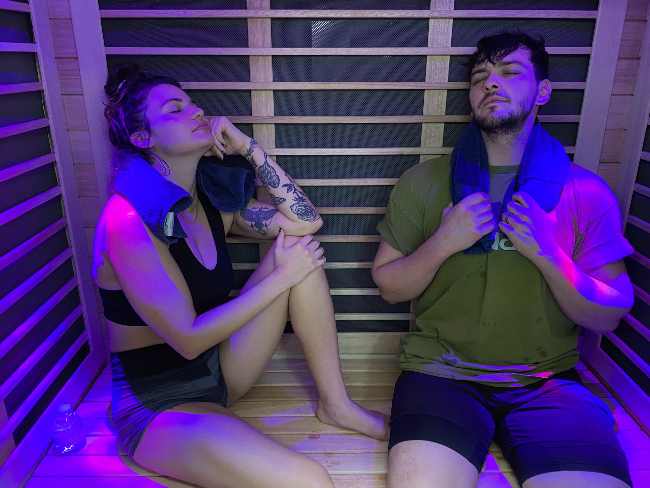 Couple enjoying the infrared sauna.